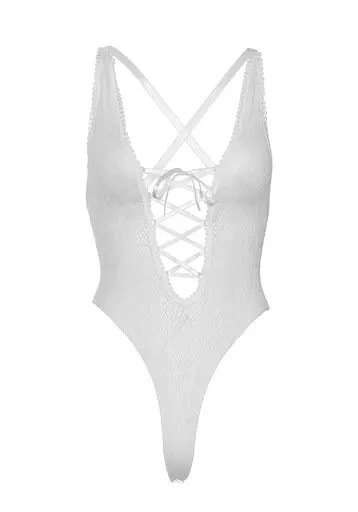 Leg Avenue Floral lace thong teddy OS White One size - фото 8