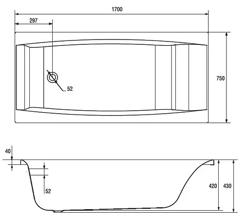 Ванна акрилова Cersant Vrgo 170x75 S301-045 + ніжки - фото 7