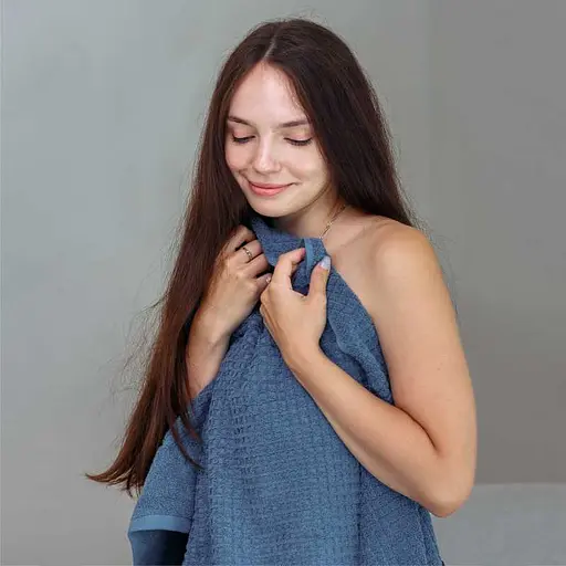 Рушник банний Lovely Svi  бавовна жаккардове для ванної, готелів, СПА - 70 х 140 см Diamond Grid Синій (551124) - фото 2