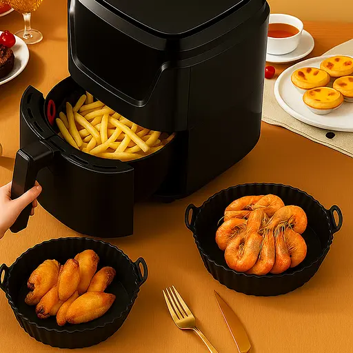 Круглая силиконовая форма для аэрогриля, духовки и мультипечи 22х22 см, Kitchen Master Серый 87962 - фото 2