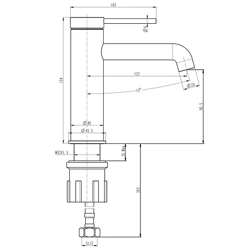 Смеситель для умывальника TOPAZ LOFT TLF 32201-H75-C хромированный для ванной комнаты с картриджем D25 - фото 7