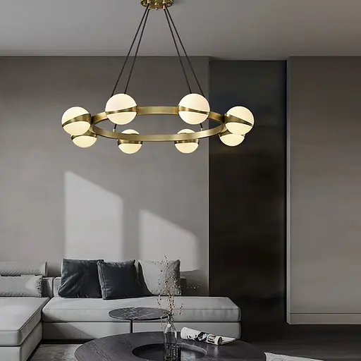 Элегантная латунная кольцевая люстра на 8 плафонов Ø 80 см | Ст. SG 51/8 AB+WT | Line F - фото 1