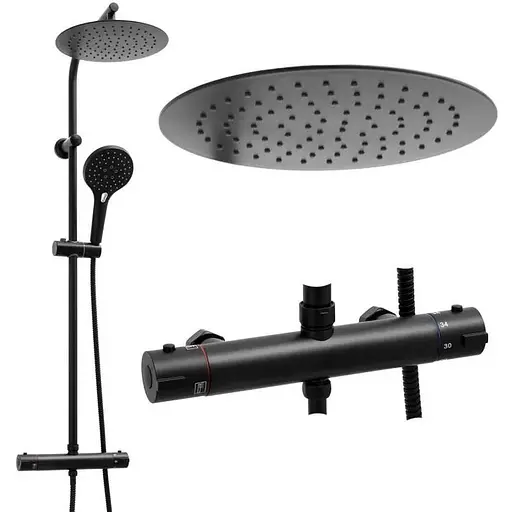 Душова система Yoka Bergen 25 Black з термостатом BP.BERGEN-THERM-25-BLK, Чорний матовий - фото 1