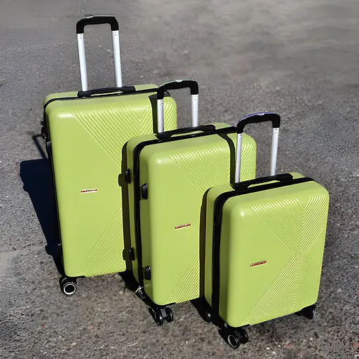 Набор чемоданов 3в1 пластик с кодовым замком и телескопической ручкой салатовый (603) - фото 2