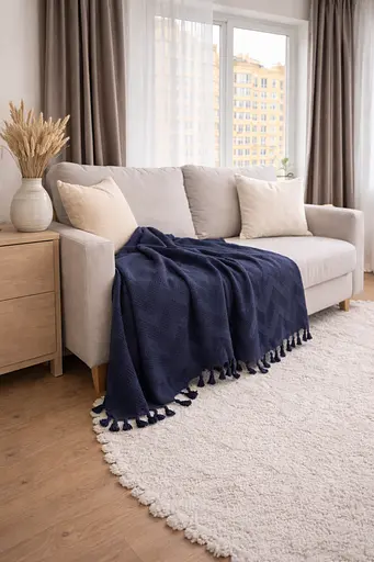 Плед-покривало Cotton TURComFor бавовна синій євро 200х230 см TC303375968 - фото 3