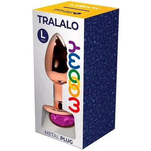 Металева анальна пробка Wooomy Tralalo Rose Gold Plug Magenta L діаметр 4 см довжина 9 с - фото 2