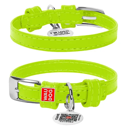 Ошейник для собак кожаный Waudog Glamour с QR-паспортом без украшений XXS Ш 9 мм Д 18-21 см салатовый
