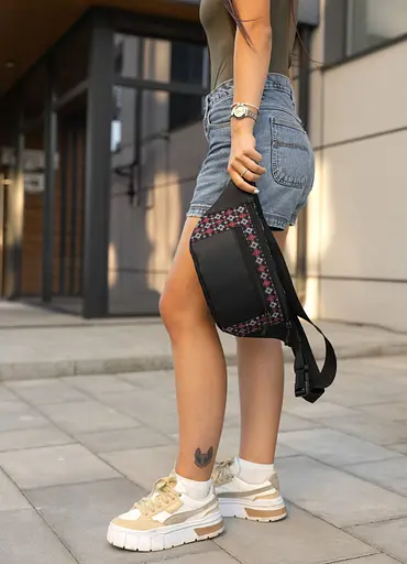 Большая женская сумка на пояс бананка Sambag Tirso Max черная принт 38 × 17 × 6 см (80341148) - фото 3