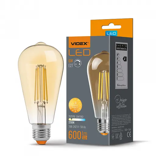 LED лампа VIDEX Filament ST64FAD 6W E27 2200K димерная бронза - фото 1