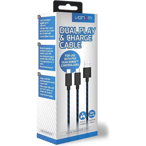 Двойной кабель для игры и зарядки Venom 3-метровый (PS5) - фото 3