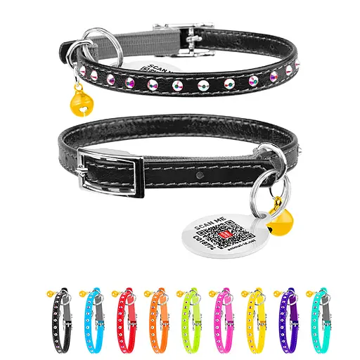 Ошейник Waudog Glamour с резинкой клеевыми стразами для кошек (ширина 9мм длина 22-30см) черный - фото 2