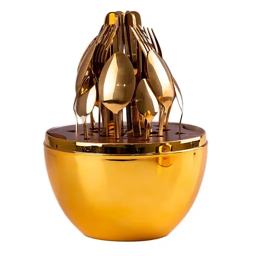 Набор столовых приборов TS Kitchen на 6 персон из нержавеющей стали 24 штуки в яйце Золото - фото 2