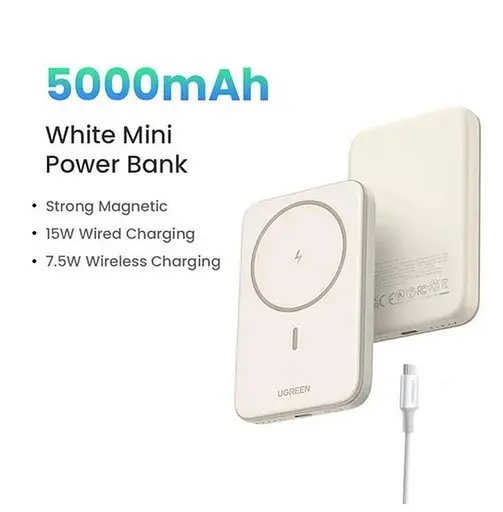 Магнитный Magsafe Павербанк Ugreen PB560 5000 mAh 15 Вт с беспроводной магнитной зарядкой для iPhone бежевый - фото 3