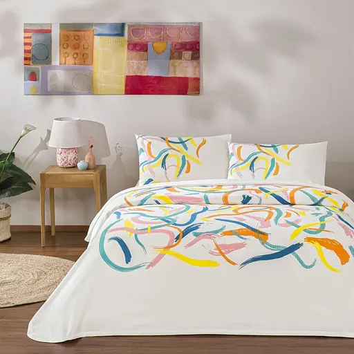 Постільна білизна з покривалом-піке Zest Turuncu / простирадло на резинці Tac pbe0051408 - фото 1