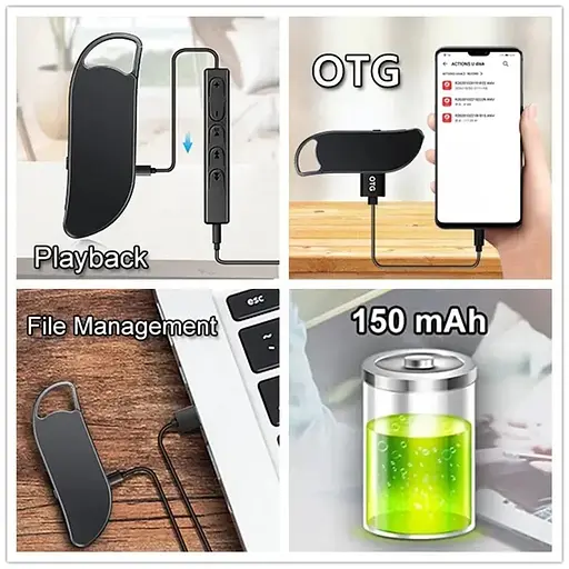 Мини диктофон брелок с активацией голосом Nectronix V11 8 Гб памяти 25 часов записи черный - фото 6