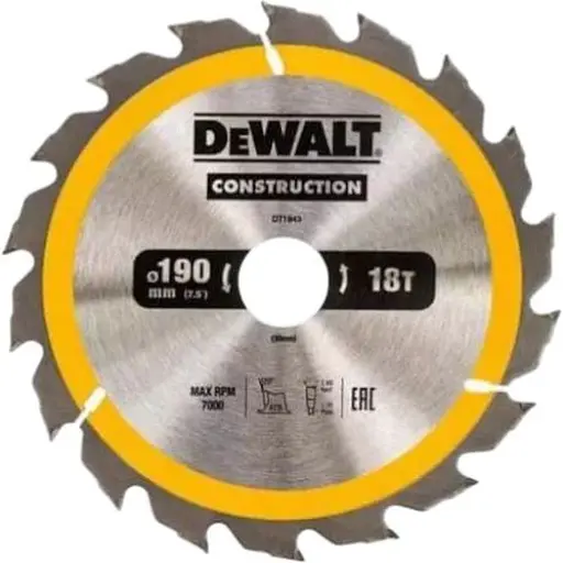 Диск пиляльний DeWalt Construction 190 х 30 мм 18 зубів (DT1943)