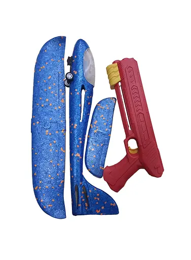 Пістолет із запуском C 70878 Літак, на колесах, механічний принцип роботи, підсвічування, в пакеті (6900067708786) Вид 4 - фото 1