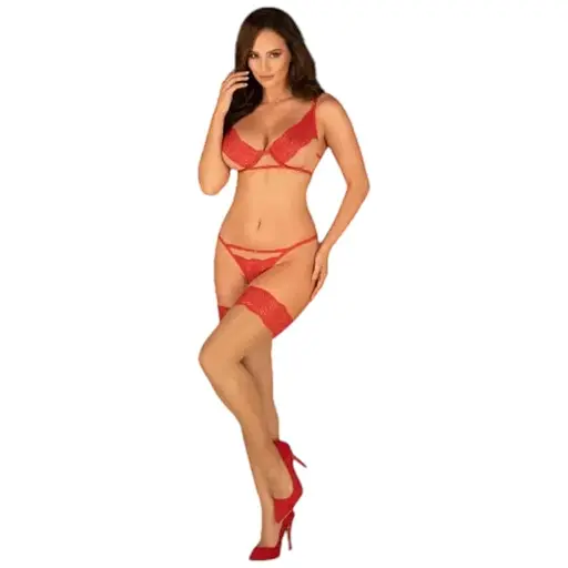 Чулки Obsessive Mellania L/XL красный