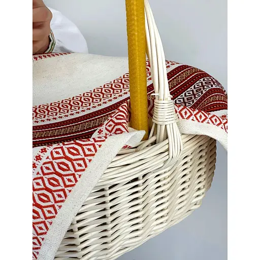 Комплект Великодній кошик Буковина велика з лляним рушником70х45 см Промінь червоний та свічкою - фото 2