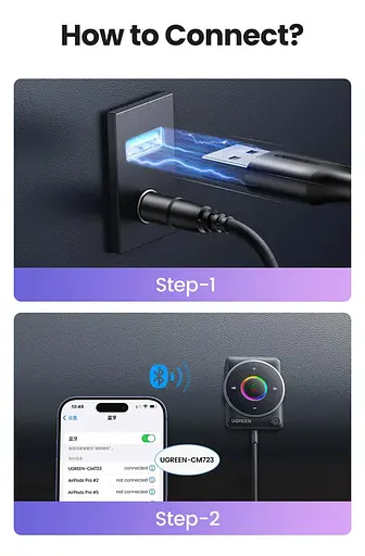 Адаптер UGREEN CM723 AUX bluetooth 5.4 автомобільний ресивер (приймач) з мікрофоном чорний (35002) - фото 2