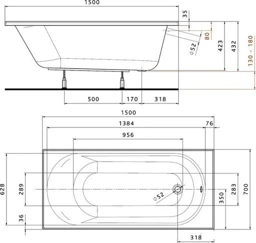 Ванна акриловая Kolo Opal Plus 150x70 XWP135000N - фото 2