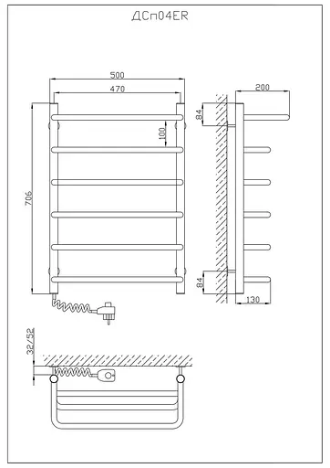 Електрична рушникосушарка Kosser Скоба з полицею 700x500/6 EL рег. ДСп04ЕL, Хром, Ліве - фото 5