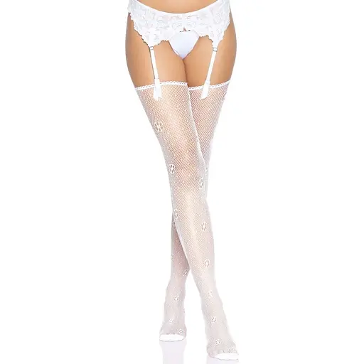 Панчохи Leg Avenue Daisy Dot Fishnet Stockings One Size White - фото 4