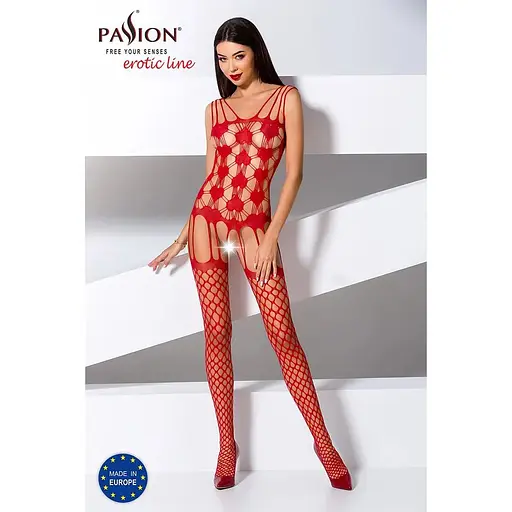 Бодістокінг Passion BS067 Red, комбінезон, імітація панчох і топа на бретелях - фото 2