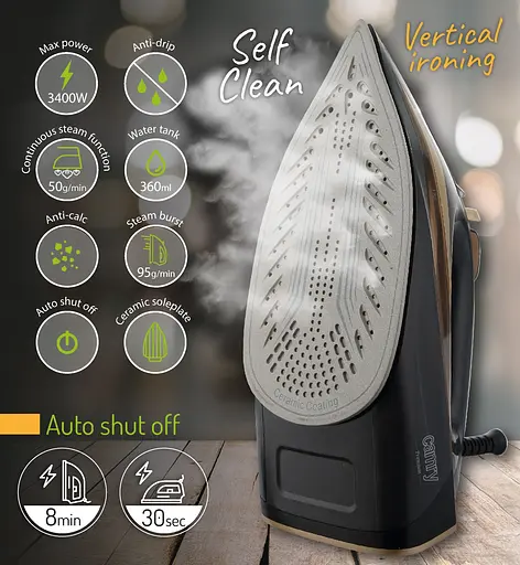 Праска Camry CR 5036 black-gold 3400Вт/ 360 мл/ кераміка/ ''Крапля-стоп''/автовимкнення/ чорна - фото 9