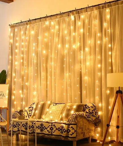 Гирлянда штора Водопад 3х2.6 м 320 LED (прозрачный шнур с переходником) Золотистый свет - фото 2