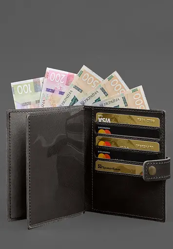 Кожаная обложка-портмоне на паспорт с гербом Украины 25.1 темно-коричневая - фото 6