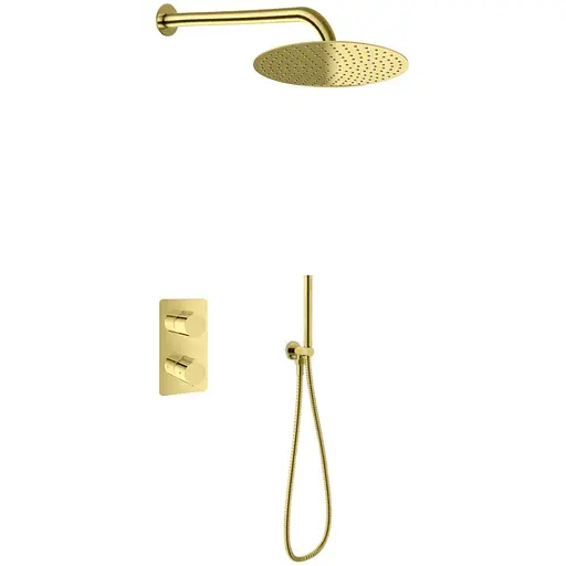Душова система Kohlman Experience 25 gold з термостатом + BOX прихованого монтажу KPL-QW432EGDR25, Золотий - фото 1