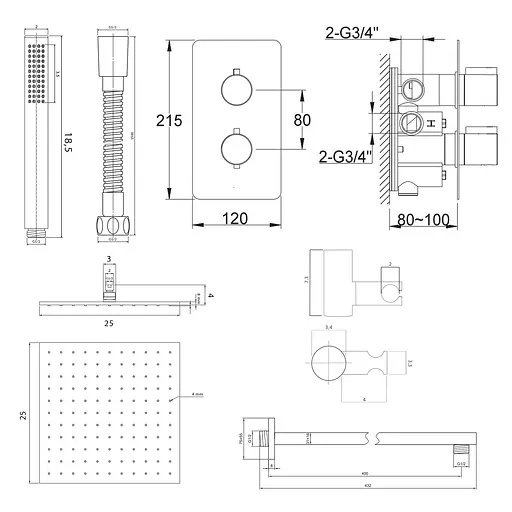 Душова система Kohlman Experience 25 gold з термостатом + BOX прихованого монтажу KPL-QW432EGDQ25, Золотий - фото 2