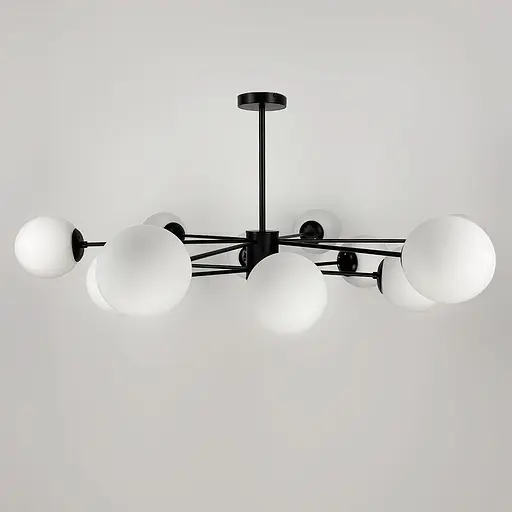 Мінімалістична чорна люстра на 12 білих матових плафонів Line.F CD 111/12 BK - фото 2