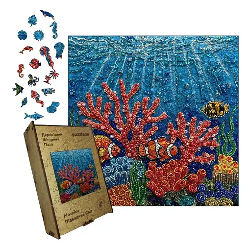 Деревянный пазл Подводный Мир, А3, Картонная коробка 200 элементов