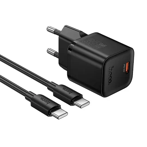 Адаптер мережевий HOCO C to C cable Ingenious single port PD charger set N66 |1Type-C, 35W/3A, PD/QC| - фото 1