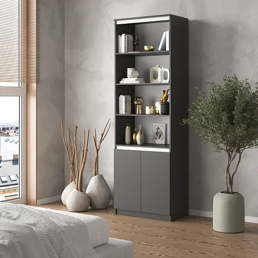 Шкаф для книг Vays пенал с полками R-29 Антрацит-Белые планки