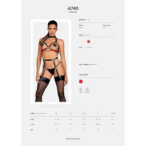 Портупея на груди Obsessive A740 harness Black O/S, штучна шкіра - фото 5