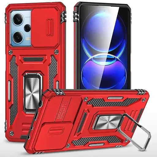 Ударостійкий чохол Epik Camshield Army Ring для Xiaomi Redmi 12 / Poco M6 Pro 5G Червоний / Red