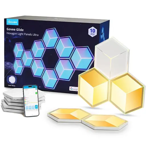 Набір настінних світильників Govee H606A Glide Hexagon Light, 7, RGBIC, WI-FI/Bluetooth, білий - фото 1