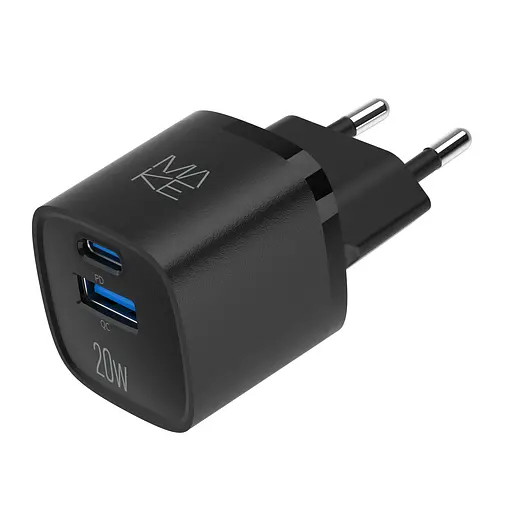 Зарядний пристрій мережевий MAKE 20W GaN3 Mini Type-C PD3.0 + USB QC3.0 Black - фото 2