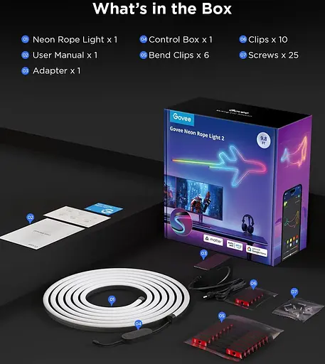 Стричка свитлодиодна розумна Govee H61D3 Neon Rope Light 2, 3м, RGBIC, WI-FI/Bluetooth, билий - фото 4