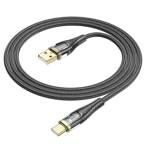 Дата кабель Hoco U121 Gold standart Transparent Discovery Edition USB to Type-C (1.2m) Black - фото 7