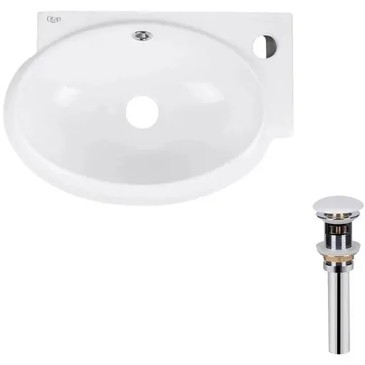 Умивальник Qtap Leo підвісний овальний правий 430x290x140 мм White + донний клапан PU02O, Білий - фото 1