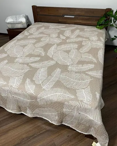 Муслиновое двустороннее покрывало 210x250 см с ботаническим принтом, плед на двуспальную кровать, уютный домашний Бежево-молочный - фото 3