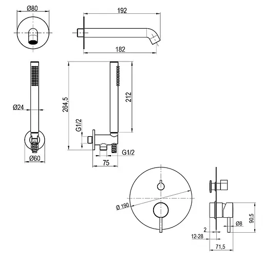 Змішувач для ванни вбудований TOPAZ LOFT TLF 32202-H39-C одноважільний хромований з ручною лійкою для душу - фото 3
