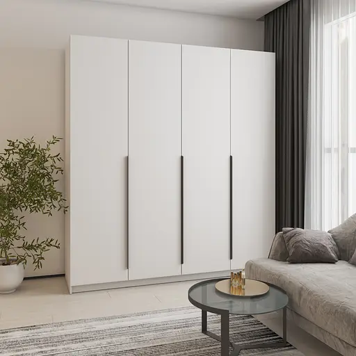 Шкаф 4-дверный MebelStar Оскар ДСП BG, блок ящиков 200x52x220 см Аляска белый (MBS-4742)