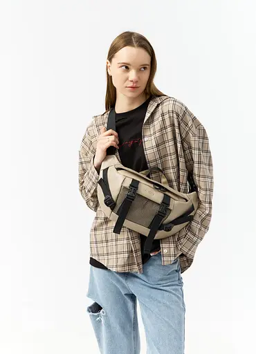 Большая женская поясная сумка бананка Sambag DynamicDart серая 38×21×7 см (80411130) - фото 1