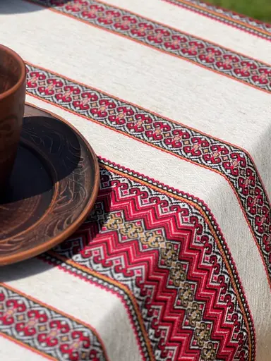 Лляна скатертина різдвяна з українським орнаментом Спадщина 290х150 см - фото 8