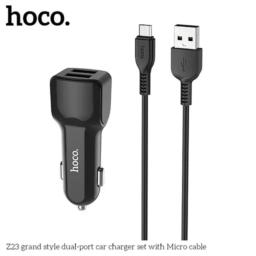 Адаптер автомобильный Hoco Micro cable Z23 2USB, 2.4A - фото 3